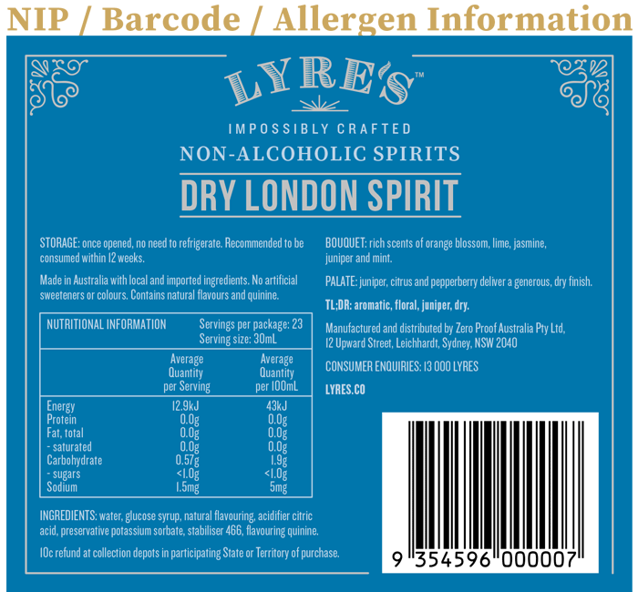 Rượu Không Cồn 0% ABV Lyre’s Dry London Gin