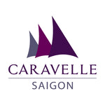 Logo tàu buồm màu tím và xám cách điệu với chữ 'CARAVELLE SAIGON' bên dưới.