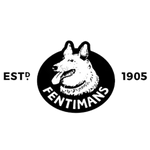 Logo hình tròn màu đen với đầu một chú husky hoặc sói mỉm cười, xung quanh có chữ 'EST? 1905 FENTIMANS'.