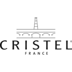 Logo đơn giản màu đen với thiết kế ngọn hải đăng và cầu phía trên dòng chữ ‘CRISTEL FRANCE’