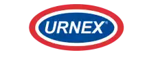 Logo oval đơn giản với từ 'URNEX' bằng chữ màu xanh trong viền màu đỏ.