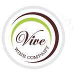 Logo hình tròn cho Công ty Rượu Vive với các yếu tố cong màu nâu và xanh chanh.