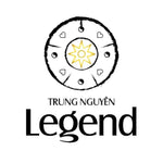 Biểu tượng tròn màu đen trắng với hình mặt trời ở giữa và chữ 'TRUNG NGUYEN Legend' ở bên dưới.