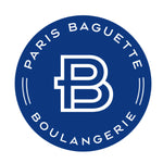 Logo hình tròn màu xanh cho Paris Baguette Boulangerie với biểu tượng chữ cách điệu 'PB'.