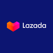 Logo Lazada với hình trái tim màu cam hồng gradient bên cạnh chữ trắng.