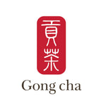 Logo hình chữ nhật màu đỏ với các ký tự Trung Quốc và văn bản 'Gong cha' bên dưới.