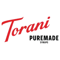 Logo của Red Torani Puremade Syrups với văn bản cách điệu.