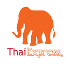 Hình bóng con voi cam trên logo chữ 'ThaiExpress' màu đỏ và cam.