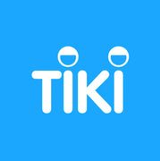 Logo TIKI trắng với đôi mắt chấm trên nền xanh.