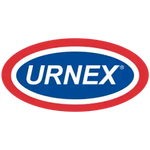 Logo URNEX với chữ trắng trên nền oval màu xanh bên trong viền đỏ.